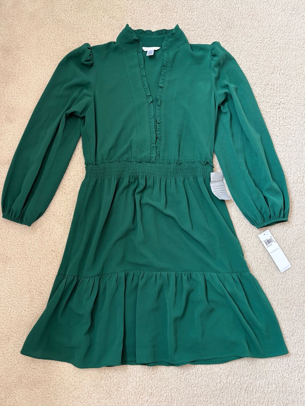 London Times smocked waist tiered  emerald green dress sz 8 modest romantic boho